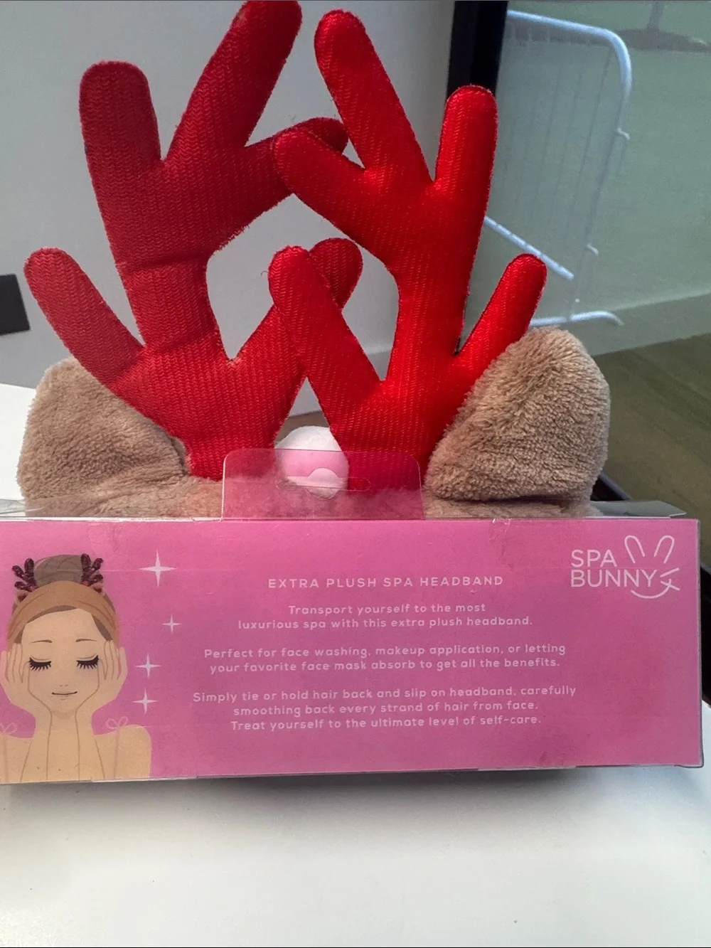 Spa Bunny Reindeer Plush Holiday Headband - Brown & Red